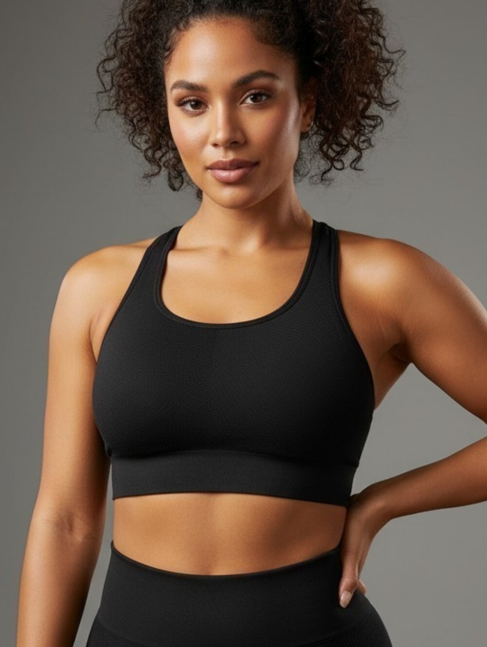 Seamless Black Racerback Sports Bra